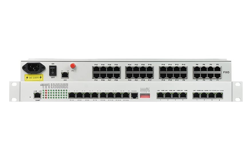 飛暢科技-32路電話+16E1+4FE+4GE+2路數(shù)據+SNMP+console（19英寸，物理隔離）電話光端機